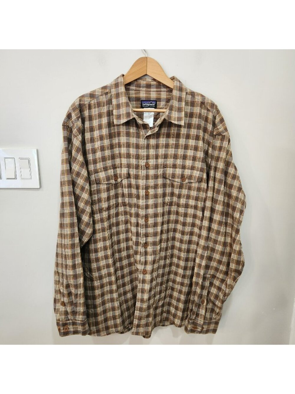 Vintage Patagonia Men XXL Organic Cotton Plaid Flannel Button Shirt Brown